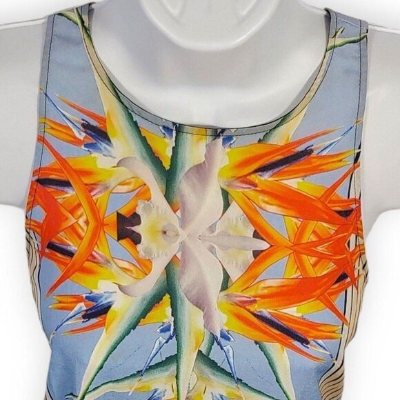 Clover Canyon Blue Tropical Bird Of Paradise Sleeveless Tunic Top Womens XS EUC - Picture 7 of 9